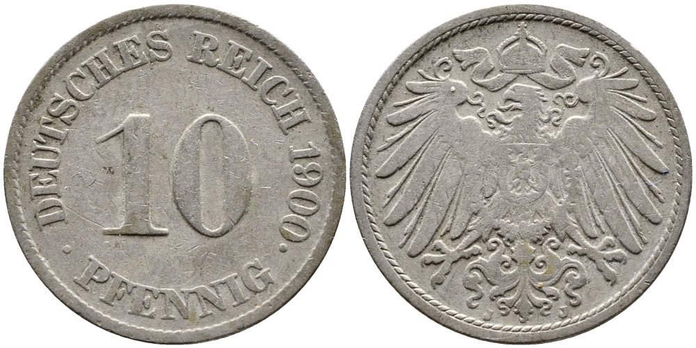 Германия 10 пфеннигов 1900 J KM 12, J. 13 медно-никель 87-311