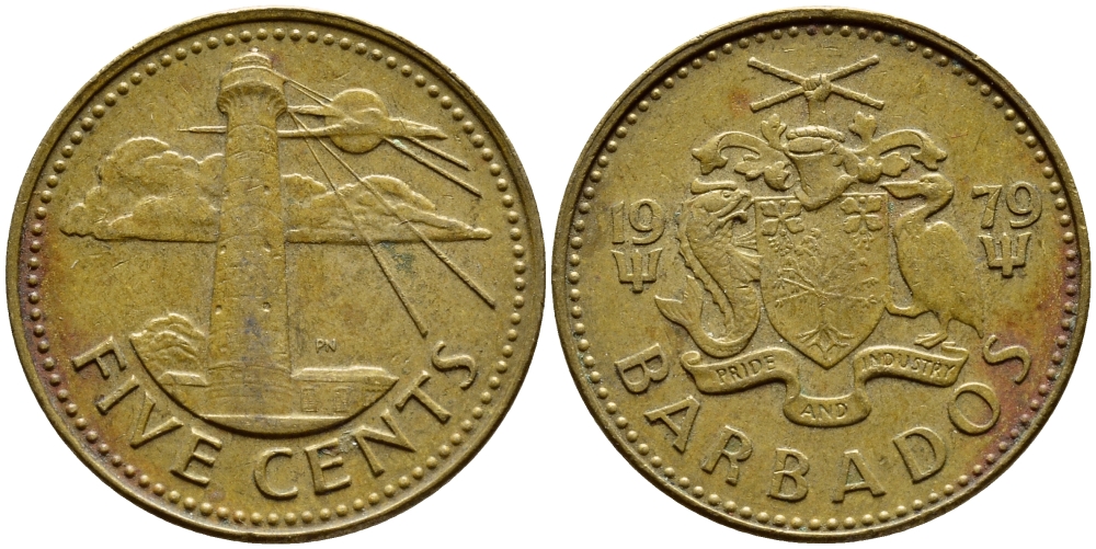 Барбадос 5 центов 1979 маяк Саут-Пойнт KM 11 латунь 4398-524