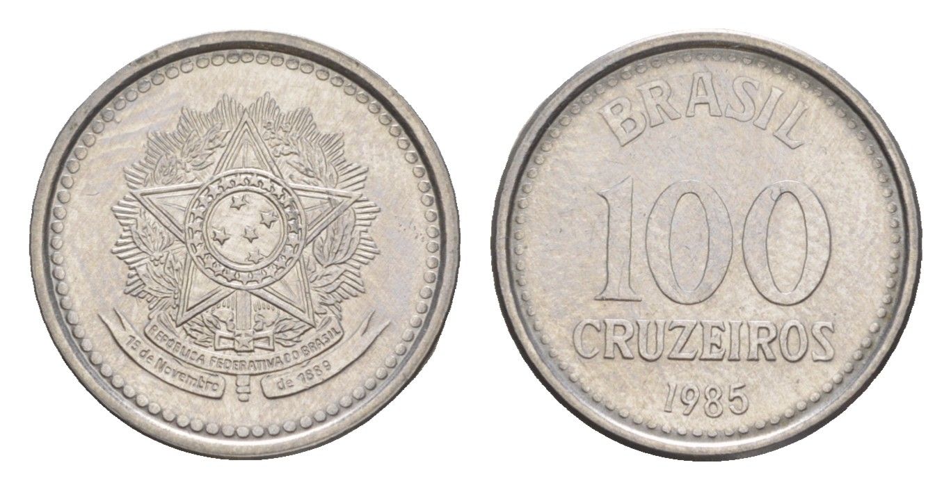 Бразилия 100 крузейро 1985 KM 595 нержавеющая сталь UNC 4644-119