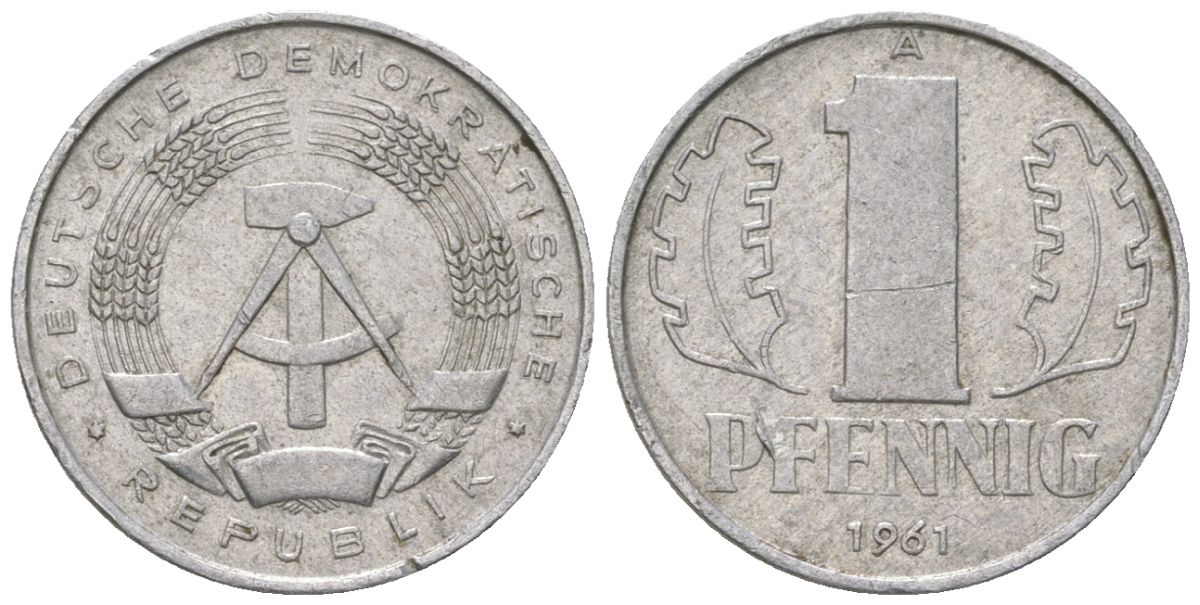 ГДР 1 пфенниг 1961 A KM 8.1 алюминий 4547-112