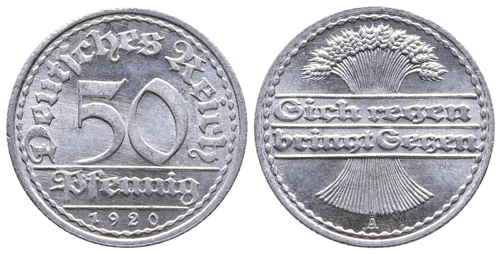 ГЕРМАНИЯ 50 ПФЕННИГОВ 1920 А KM 27, J. 301 алюминий 4380-545
