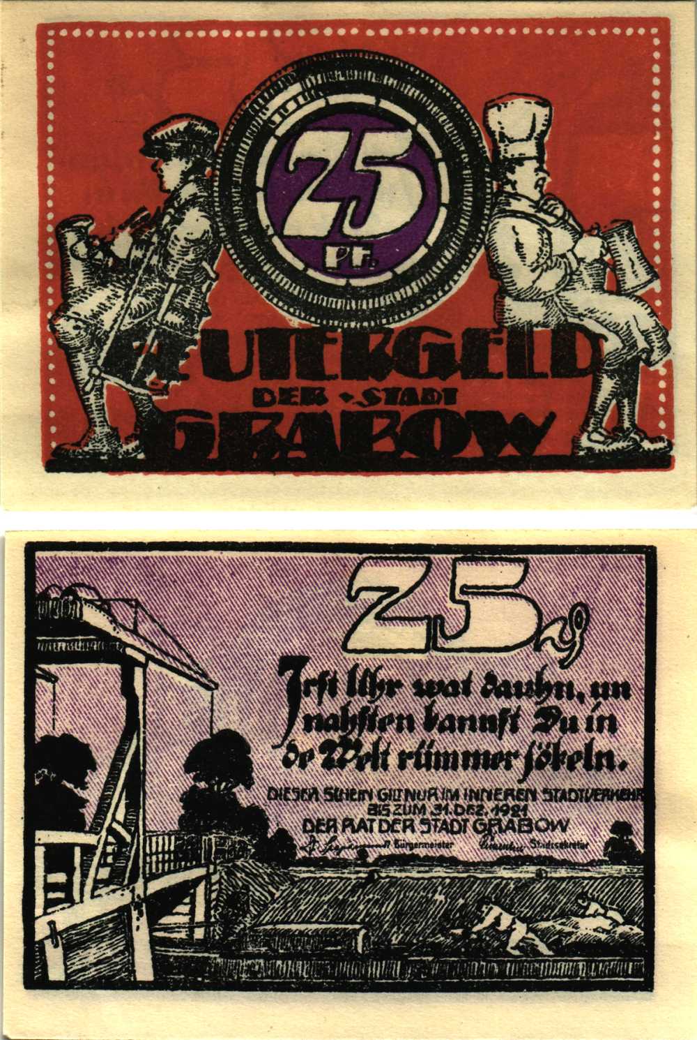 ГРАБОВ 25 ПФЕННИГОВ 1922 НОТГЕЛЬД, 1922 - 31 ДЕКАБРЯ 1922, ЗЕМЛЯ МЕКЛЕНБУРГ-ПЕРЕДНЯЯ ПОМЕРАНИЯ Grabowski 460.1 бумага 8608-9-3-2