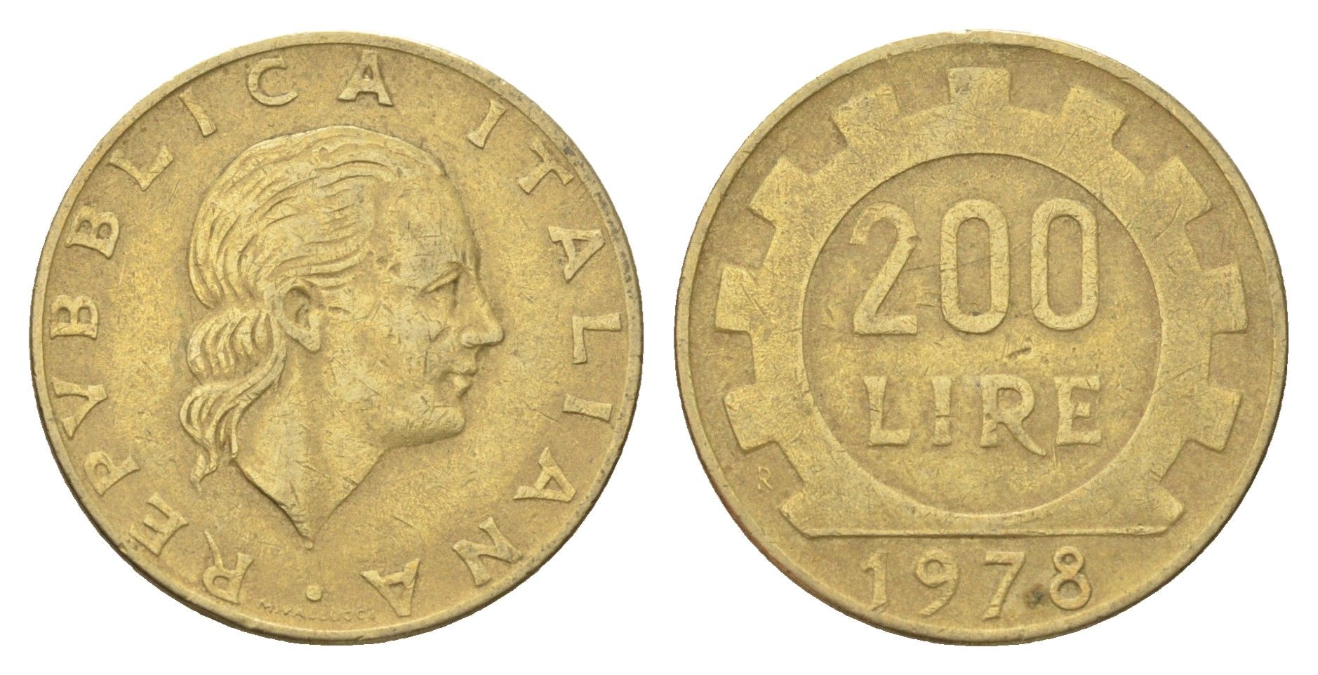 Италия 200 лир 1978 R, шестерня KM 105 алюминиевая бронза 4704-825