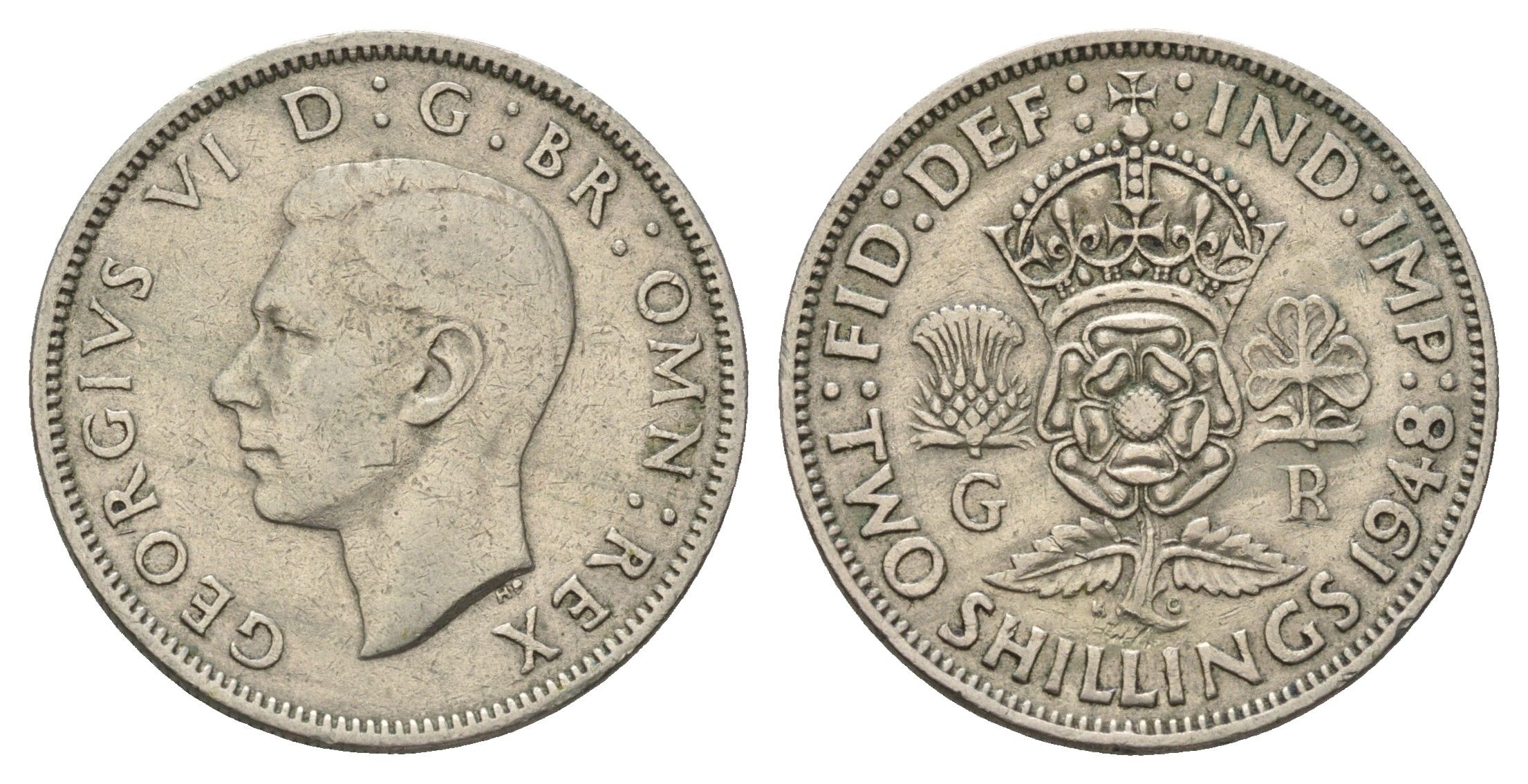 Великобритания 2 шиллинга (флорин) 1948 Георг VI (1936-1952) KM 865, Spink 4102 медно-никель 4183-111