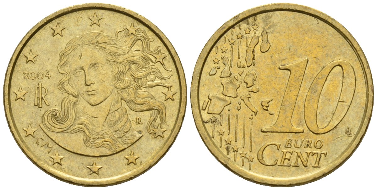 Италия 10 евроцентов 2004 KM 213 нордик 4147-752