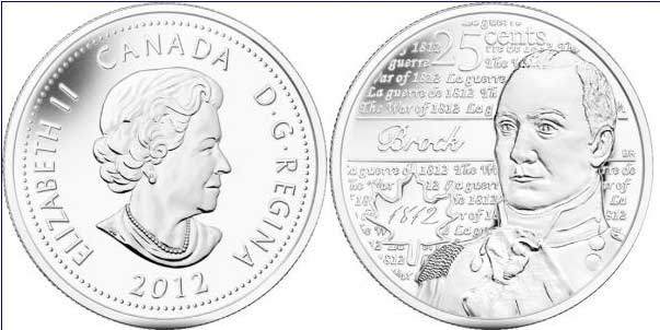 Канада 25 центов 2012 серия герои Канады в войне 1812-1815, Айзек Брок KM 1322 никелированная сталь UNC M47-18