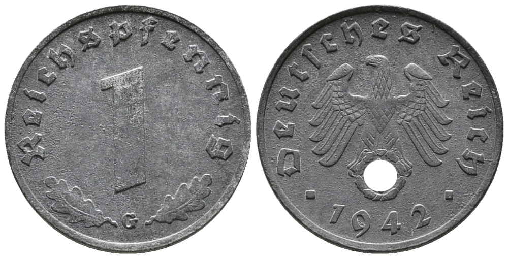 ГЕРМАНИЯ 1 РЕЙХСПФЕННИГ 1942 G KM 97, J. 369 цинк 39-1221