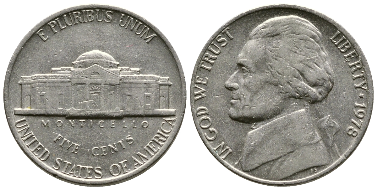 США 5 центов 1978 Джефферсон KM A192 медно-никель 76-813