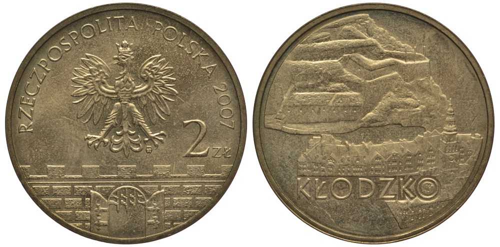 Польша 2 злотых 2007 MW, серия города Польши, Клодзко (Klodzko) KM 624 латунь 114-333