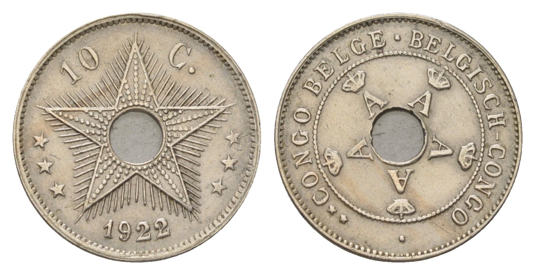 Бельгийское Конго 10 сантимов 1922 KM 18 медно-никель 4627-136