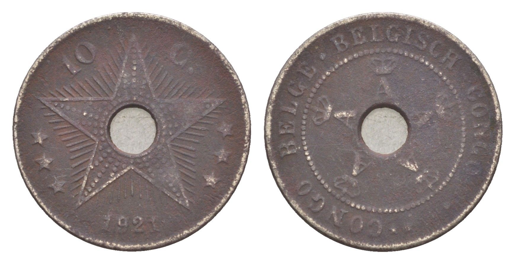 Бельгийское Конго 10 сантимов 1921 KM 18 медно-никель 4647-1233