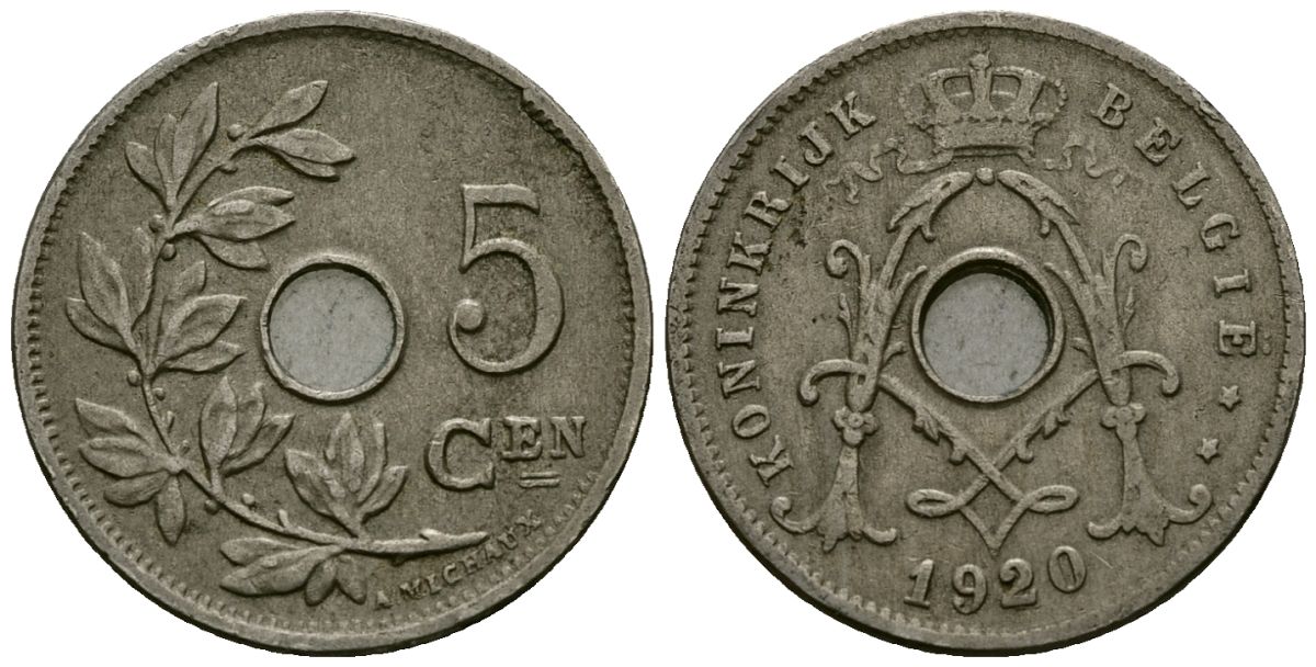 Бельгия 5 сантимов 1920 Belgie KM 67 медно-никель 4173-223