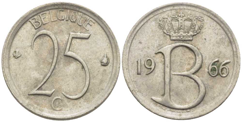 БЕЛЬГИЯ 25 САНТИМОВ 1966 BELGIQUE, БОДУЭН I (1951-1993) KM 153.1 медно-никель 116-952