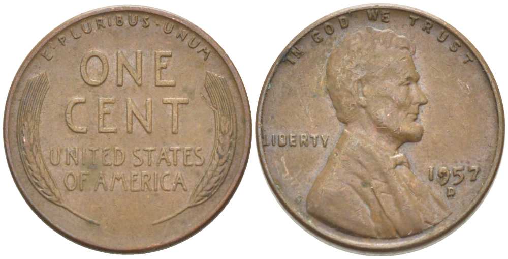 США 1 ЦЕНТ 1957 D, ЛИНКОЛЬН KM А132 медь цинк 218-715