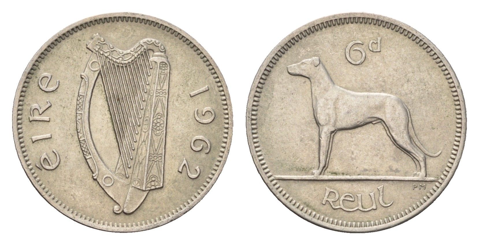 Ирландия 6 пенсов 1962 собака, ирландский волкодав KM 13a медно-никель 4696-528