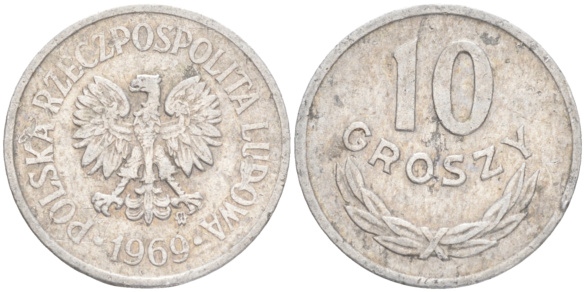 ПОЛЬША 10 ГРОШЕЙ 1969 MW KM АА47 алюминий 4516-1269