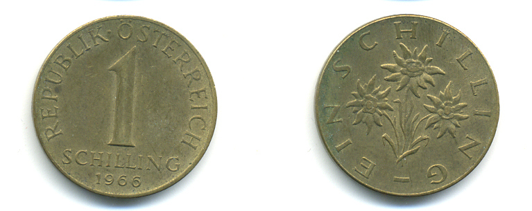 АВСТРИЯ 1 ШИЛЛИНГ 1966 KM 2886 алюминиевая бронза 83-421