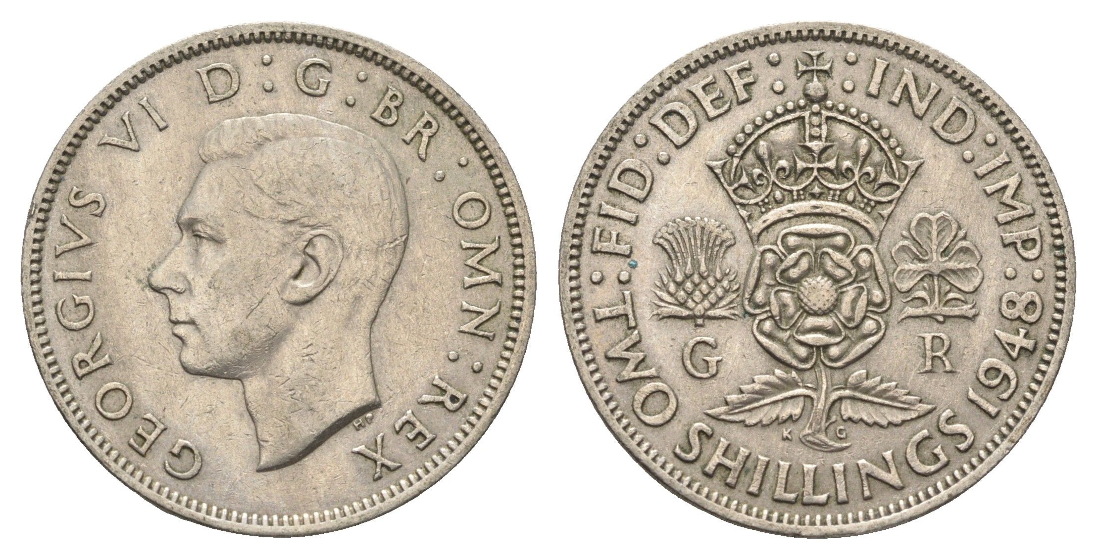 Великобритания 2 шиллинга (флорин) 1948 Георг VI (1936-1952) KM 865, Spink 4102 медно-никель 4663-245