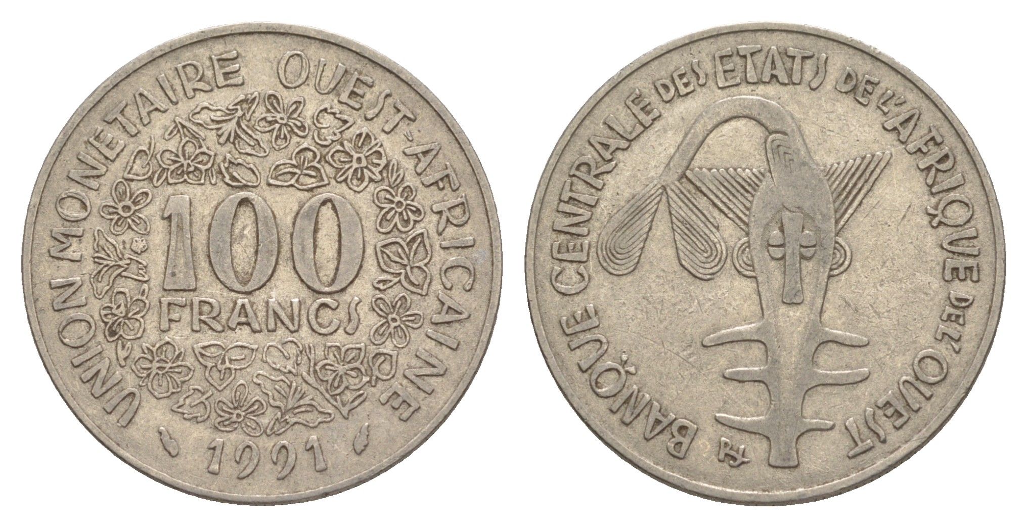 Западная Африка (BCEAO) 100 франков 1991 Центральный банк государств Западной Африки KM 4 никель 4642-336