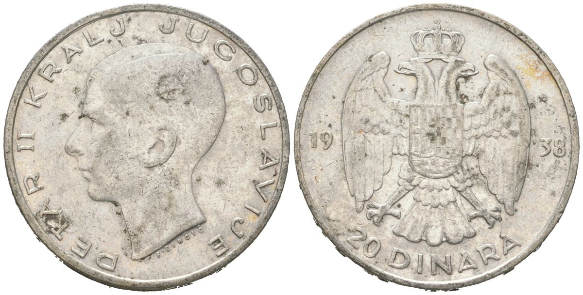 Югославия 20 динаров 1938 Петр II (1934-1945) KM 23 серебро 4182-157