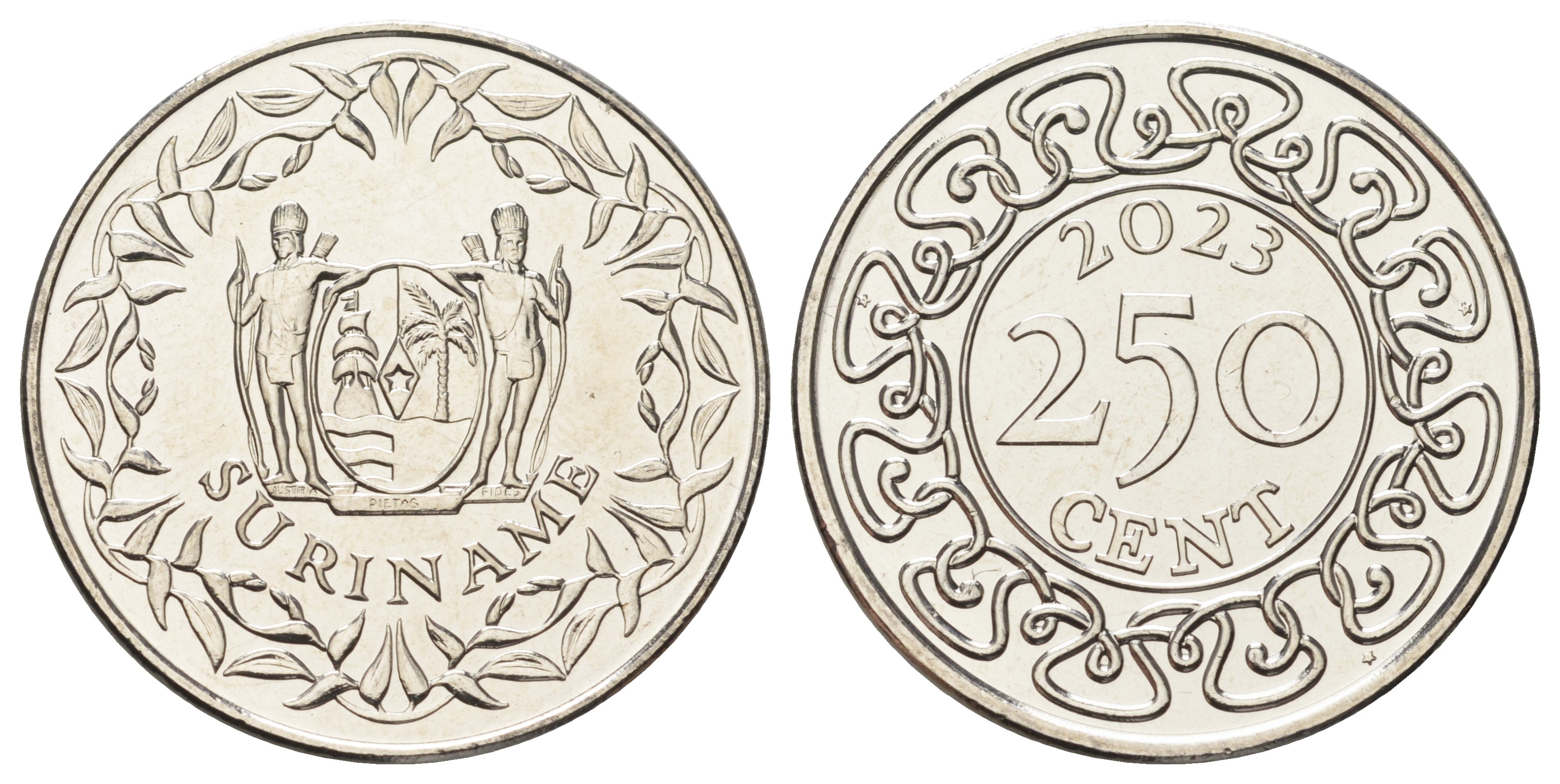 Суринам 250 центов 2023  KM NEW никелированная сталь  UNC  4403-323