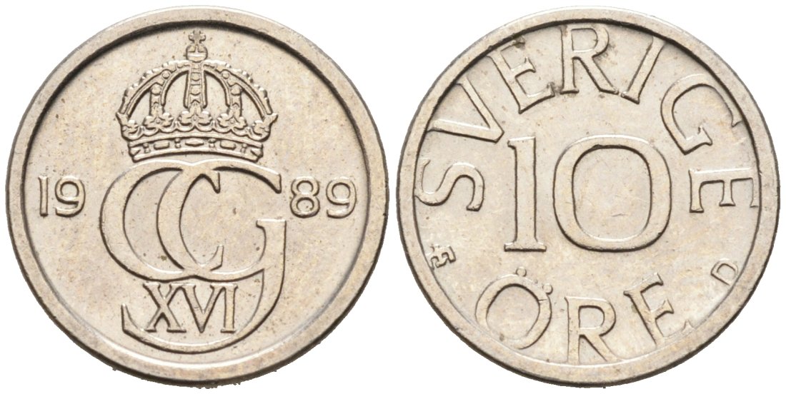 Швеция 10 эре 1989 Карл XVI Густав (1973- ) КМ 850 медно-никель 4564-1268