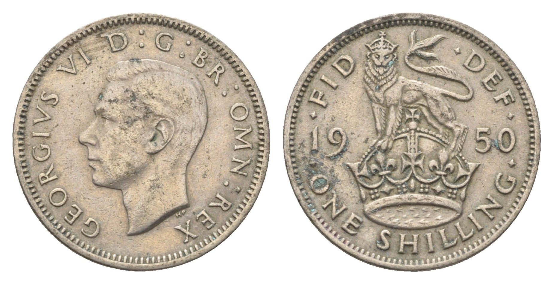 Великобритания 1 шиллинг 1950 Георг VI (1936-1952), Английский герб KM 876, Spink 4108 медно-никель 4663-144