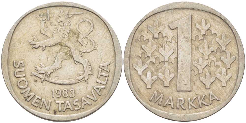ФИНЛЯНДИЯ 1 МАРКА 1983 К KM 49а медно-никель 61-1133