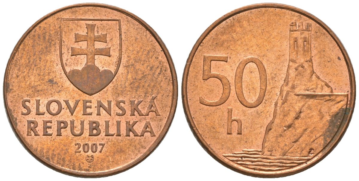 Словакия 50 геллеров 2007 MK KM 35 сталь плакировнная медью aUNC 4164-812
