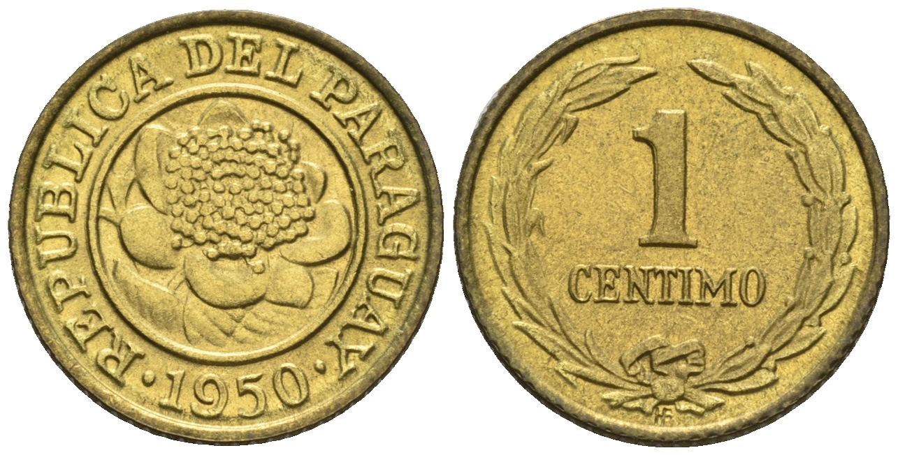 Парагвай 1 сентимо 1950  KM 20 алюминиевая бронза  aUNC  220-968