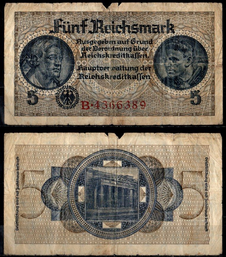 Германия 5 рейхсмарок ND (1940-1945) Pick R138 a бумага 8621-40-2-2