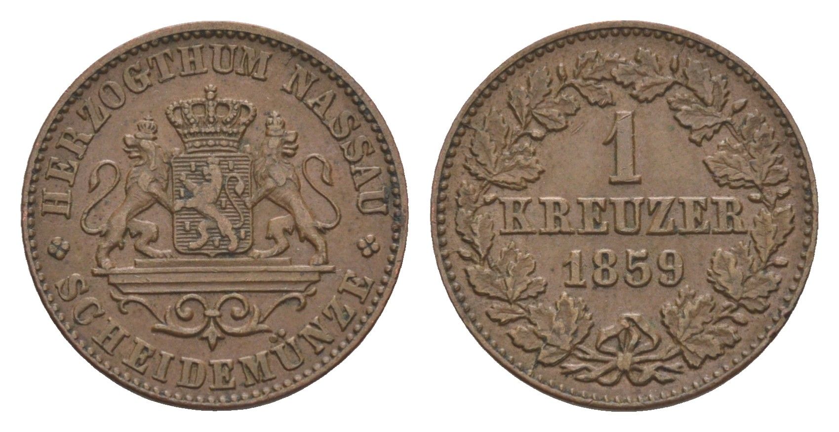 Нассау 1 крейцер 1859 KM 74 медь 603-241