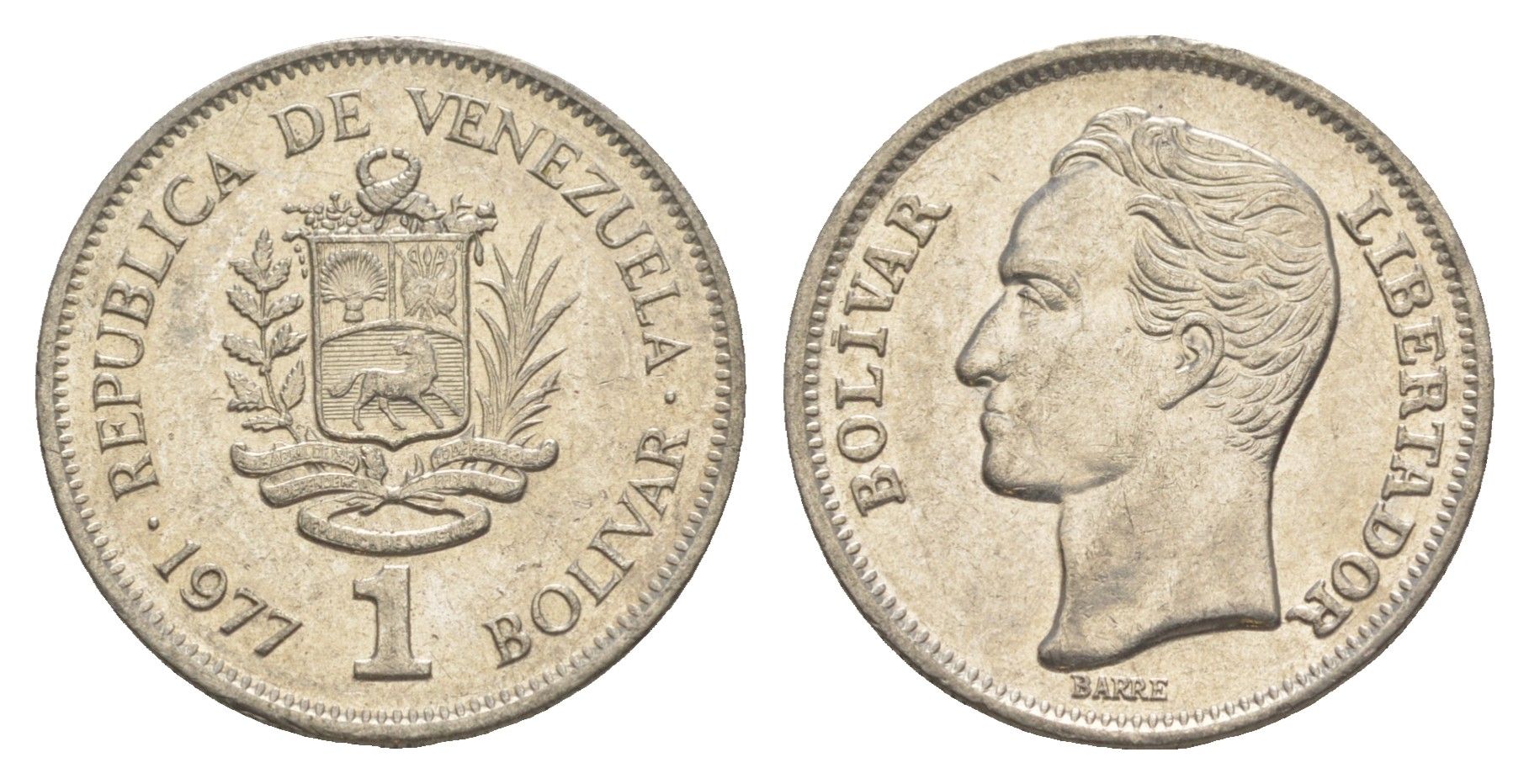 Венесуэла 1 боливар 1977 Симон Боливар Y 52 никель 4584-1053