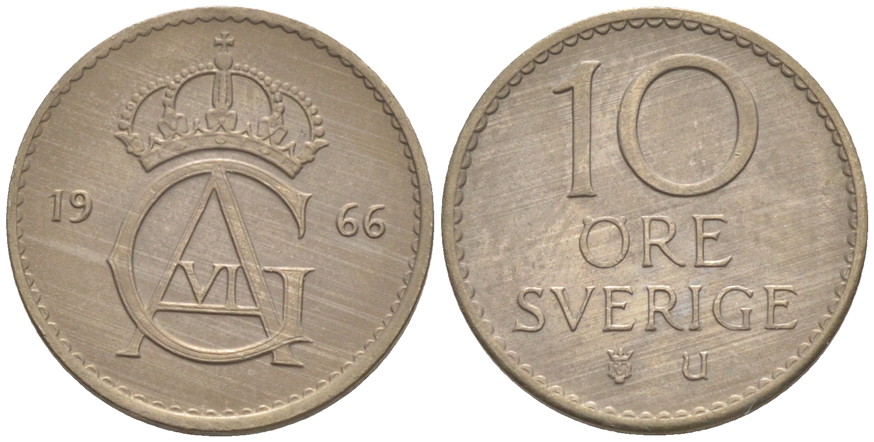 Швеция 10 эре 1966 Густав VI Адольф (1950-1973) KM 835 медно-никель UNC 187-819