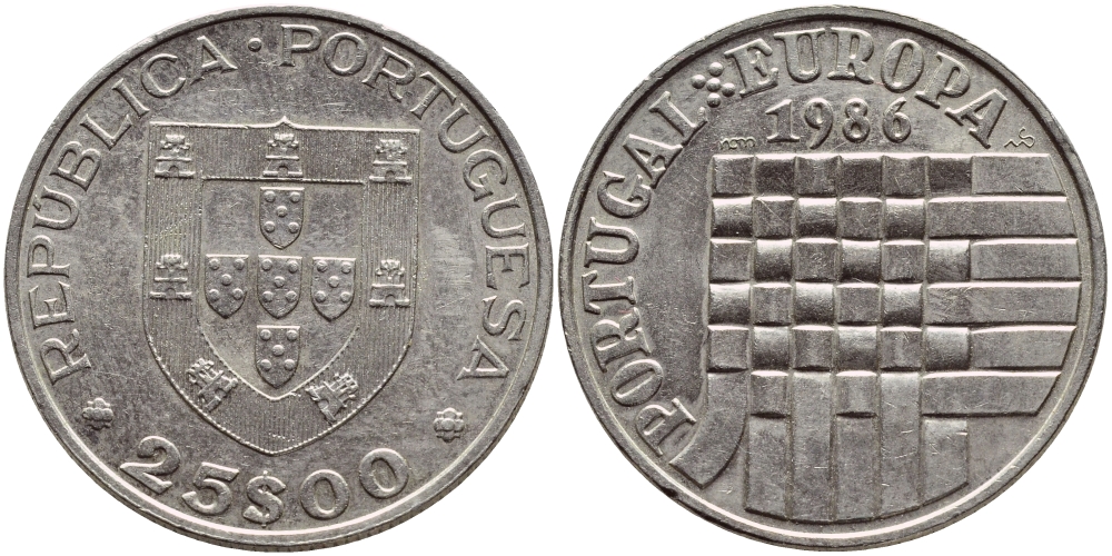 ПОРТУГАЛИЯ 25 ЭСКУДО 1986 ПРИСОЕДИНЕНИЕ К ОБЩЕЕВРОПЕЙСКОМУ РЫНКУ KM 635 медно-никель 4394-812
