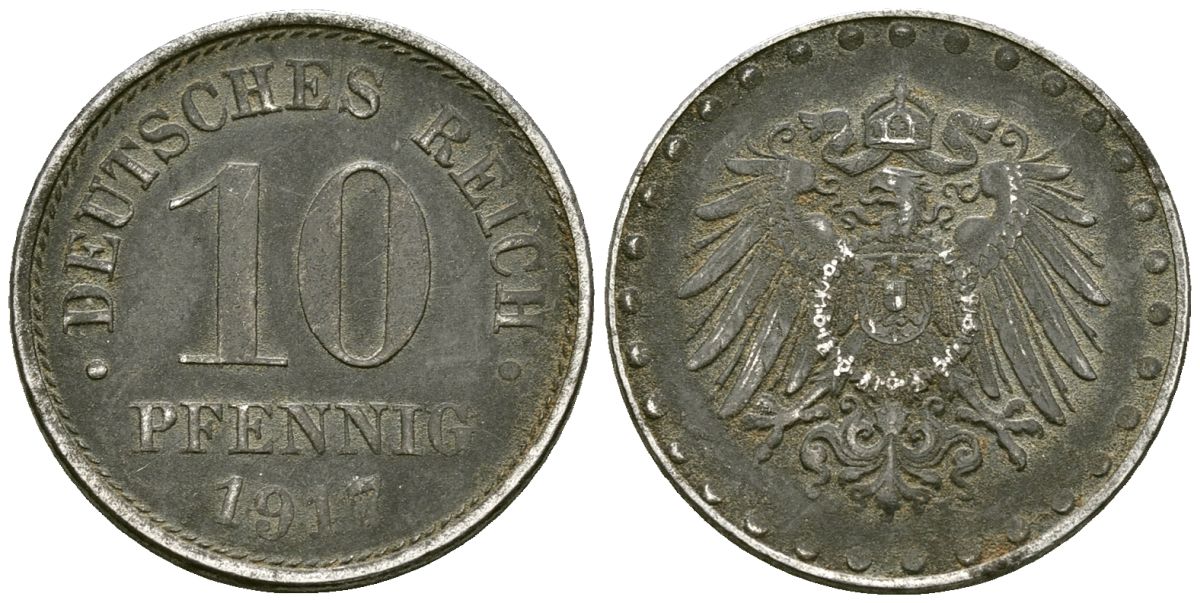 Германия 10 пфеннигов 1917 E KM 20 железо 4167-133