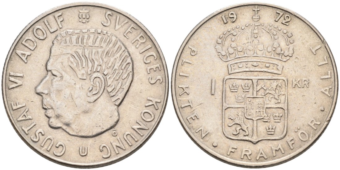 Швеция 1 крона 1972 Густав VI Адольф (1950-1973) KM 826а медь плакированная медно-никелем 4571-617