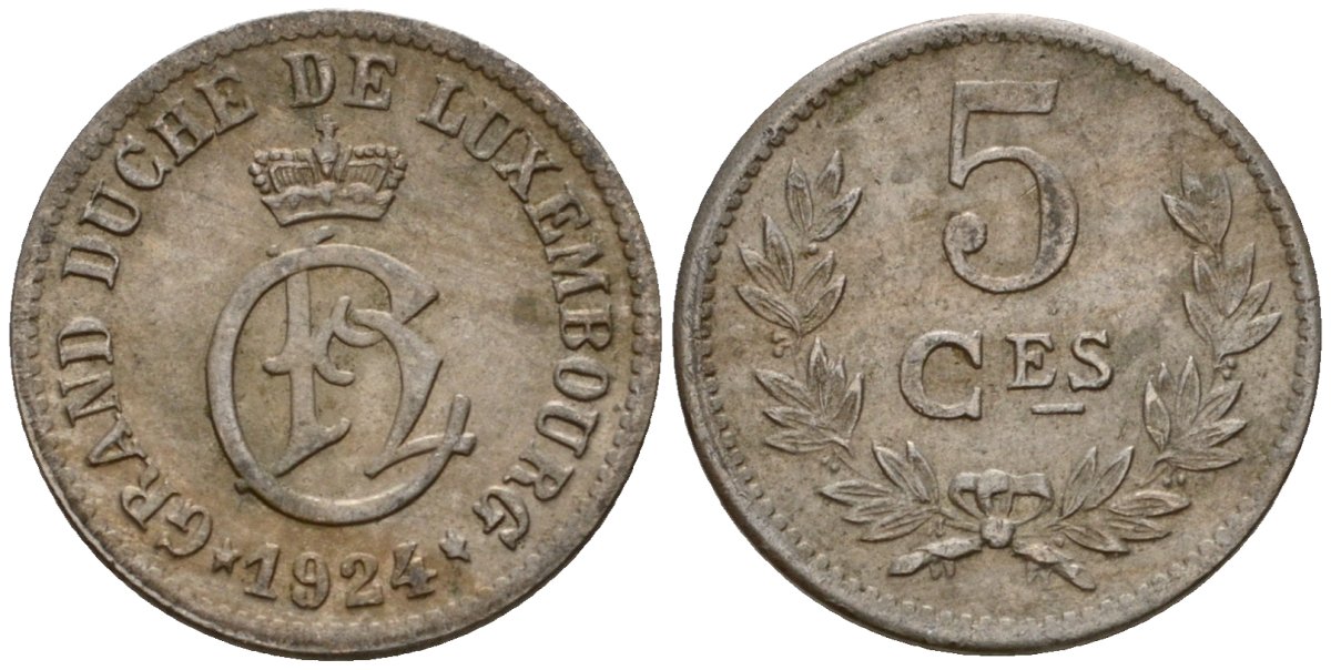 Люксембург 5 сантимов 1924 Шарлотта (1918-1964) KM 33 медно-никель 4602-359