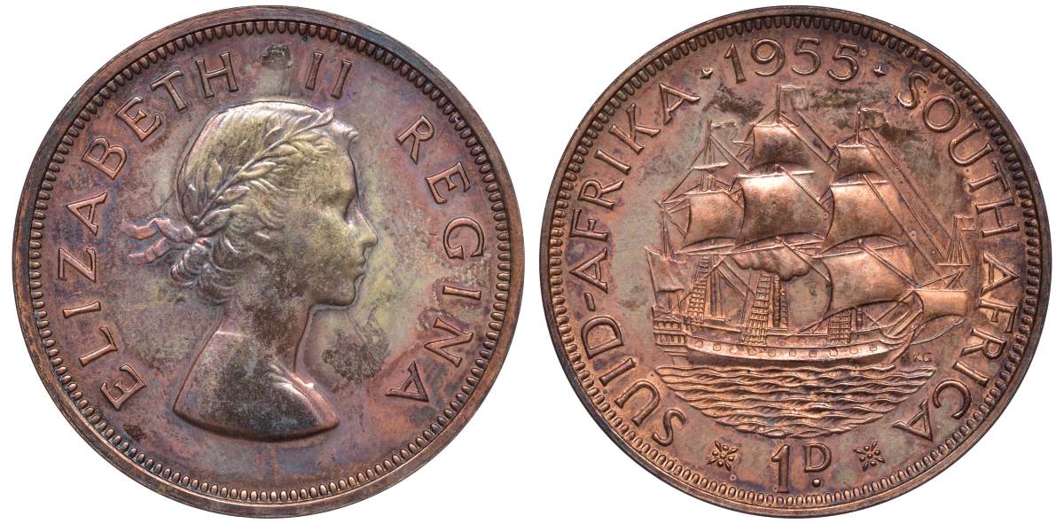 ЮАР 1 пенни 1955 Елизавета II (1952-) KM 46 бронза 00-00