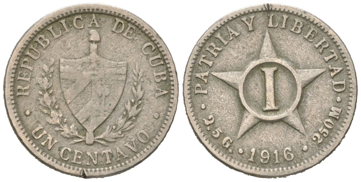Куба 1 сентаво 1916 KM 9.1 медно-никель 4615-862