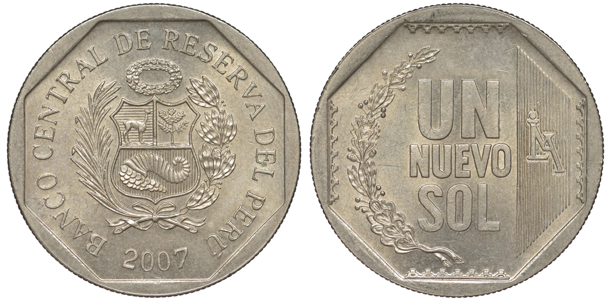 Перу 1 новый соль 2007 KM 308.4 медно-никель UNC 4605-231