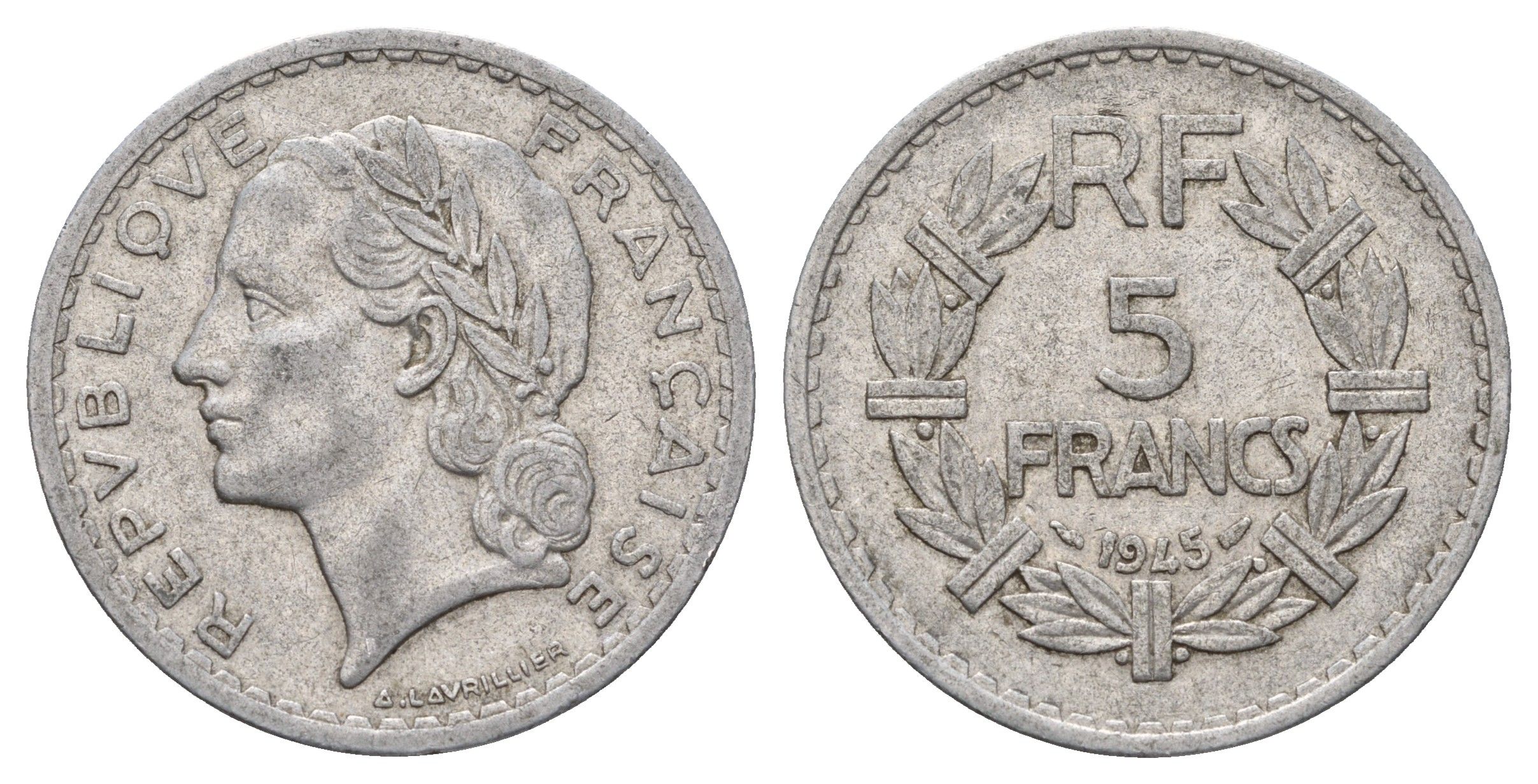 Франция 5 франков 1945 KM 888b алюминий 81-635