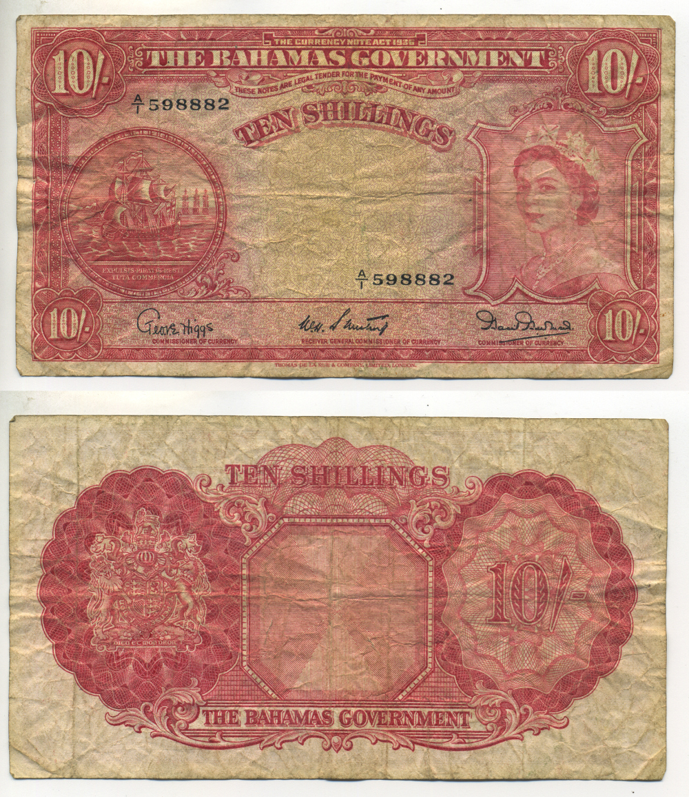 Багамские острова 10 шиллингов 1953 Елизавета II (1953- ) Pick 14b бумага 000-00-00