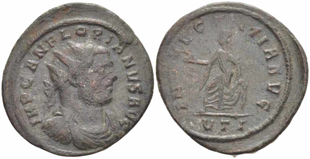 Римская Империя аврелианиан 276 Флориан INDVLGENTIA AVG Тицин Good Very fine (rare) RIC 67 var бронза 1073-17-64