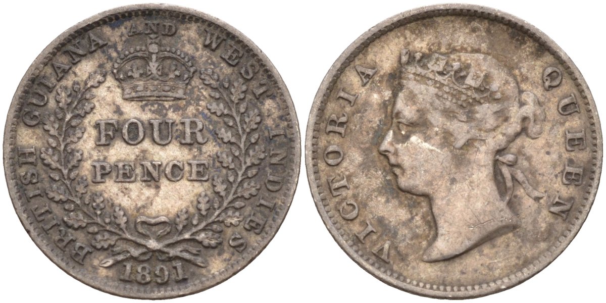 Британская Гвиана и Вест-Индия 4 пенса 1891 Виктория (1837-1901) KM 26 серебро 633-1625