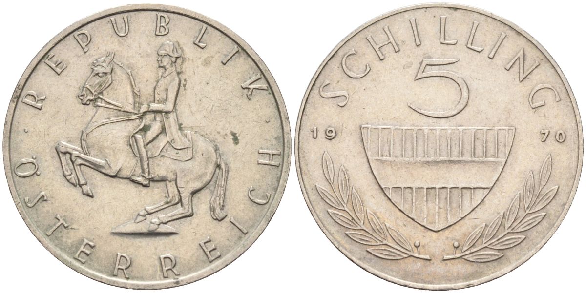 Австрия 5 шиллингов 1970 KM 2889а медно-никель 4592-954