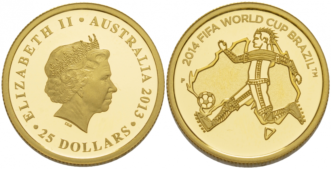 Австралия 25 долларов 2013 чемпионат мира по футболу 2014, Бразилия KM NEW золото PROOF 00-811-42