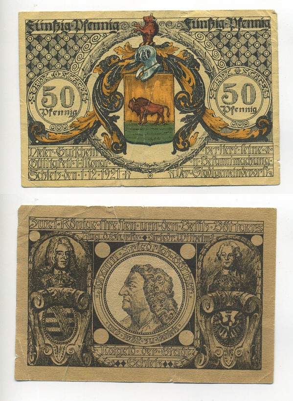 ГЕРМАНИЯ 50 ПФЕННИГОВ 1921 НОТГЕЛЬД ШЛЕЙЦ бумага 7217-53-1