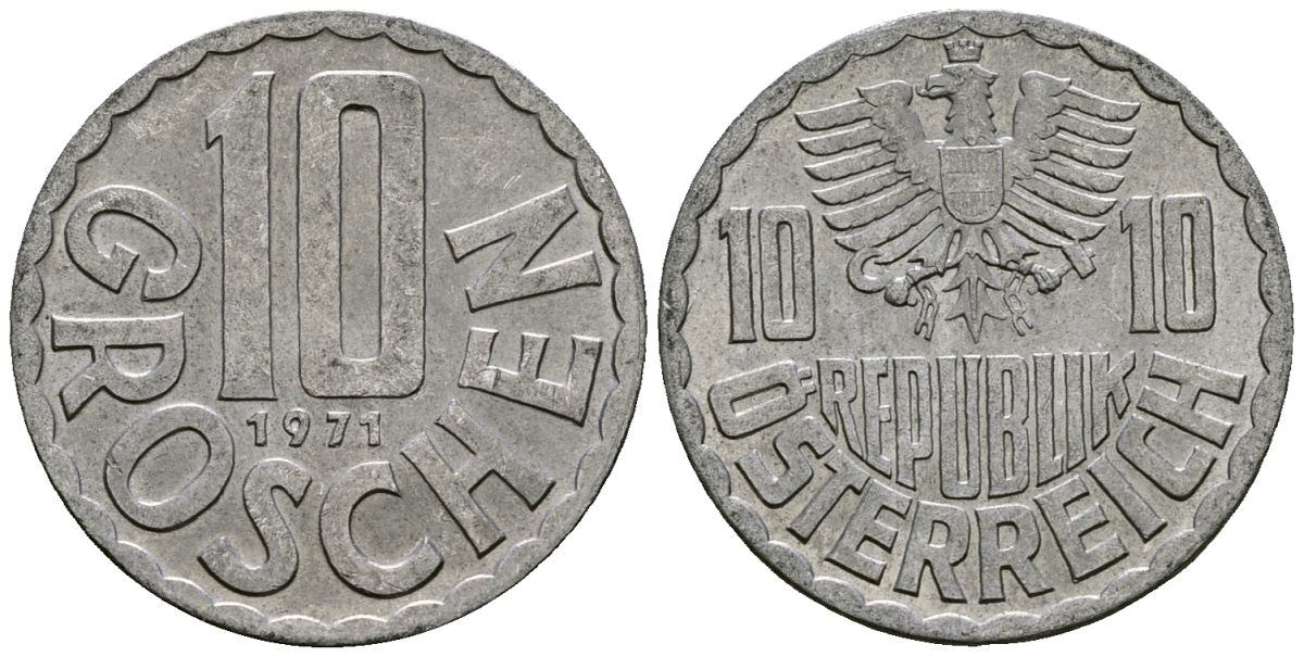 Австрия 10 грошей 1971 KM 2878 алюминий 4138-416