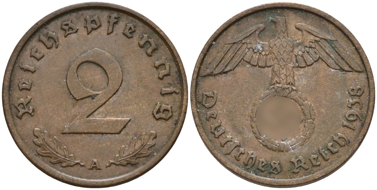 Германия 2 рейхспфеннига 1938 A KM 90, J. 362 бронза 4147-1262